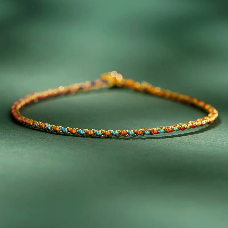 Colorful Rope Luck Coin Bead Abundance Extra Thin Braided Bracelet