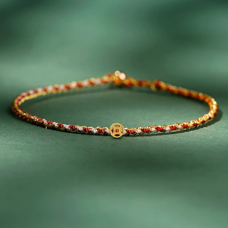 Colorful Rope Luck Coin Bead Abundance Extra Thin Braided Bracelet