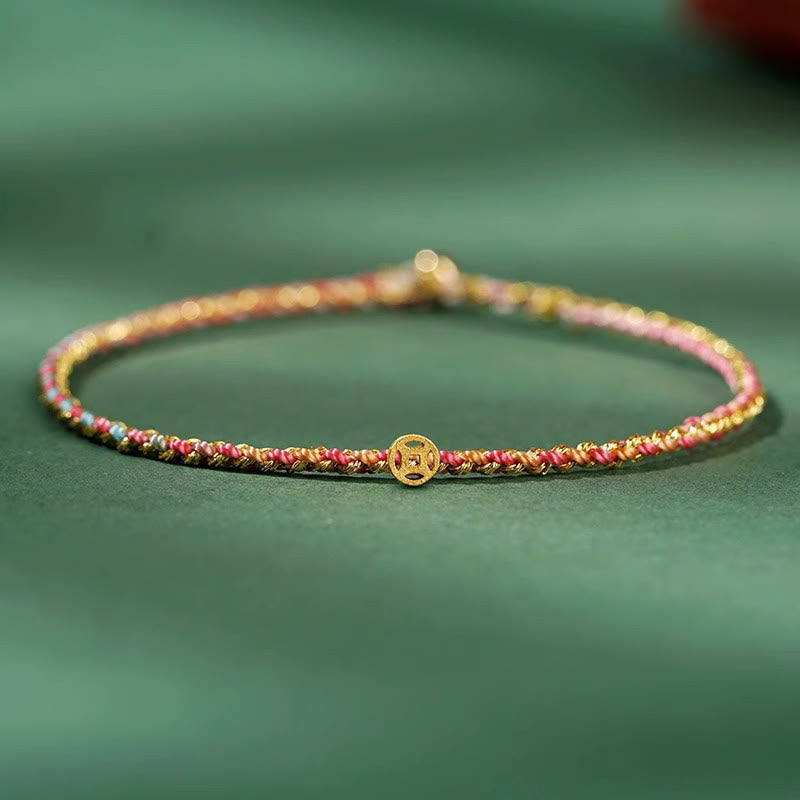 Colorful Rope Luck Coin Bead Abundance Extra Thin Braided Bracelet