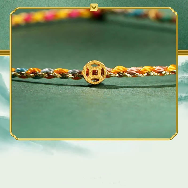 Colorful Rope Luck Coin Bead Abundance Extra Thin Braided Bracelet