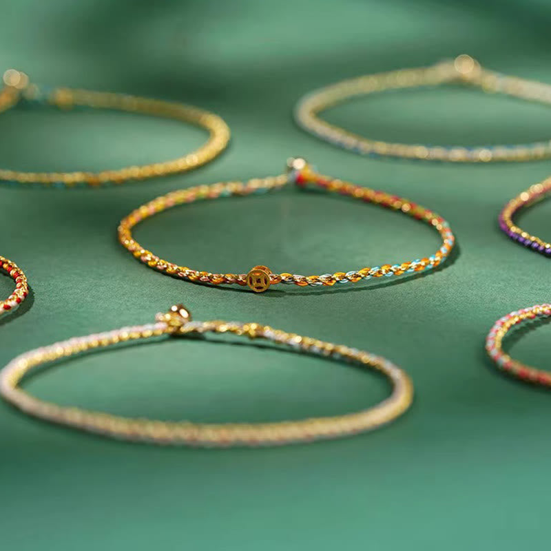 Colorful Rope Luck Coin Bead Abundance Extra Thin Braided Bracelet