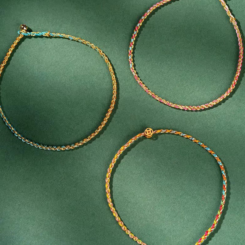 Colorful Rope Luck Coin Bead Abundance Extra Thin Braided Bracelet