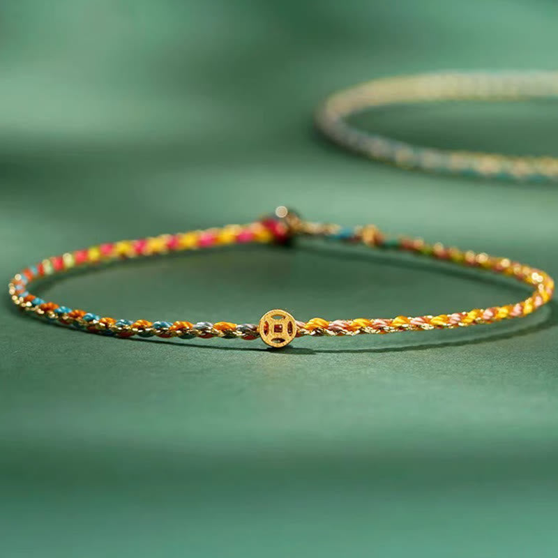 Colorful Rope Luck Coin Bead Abundance Extra Thin Braided Bracelet