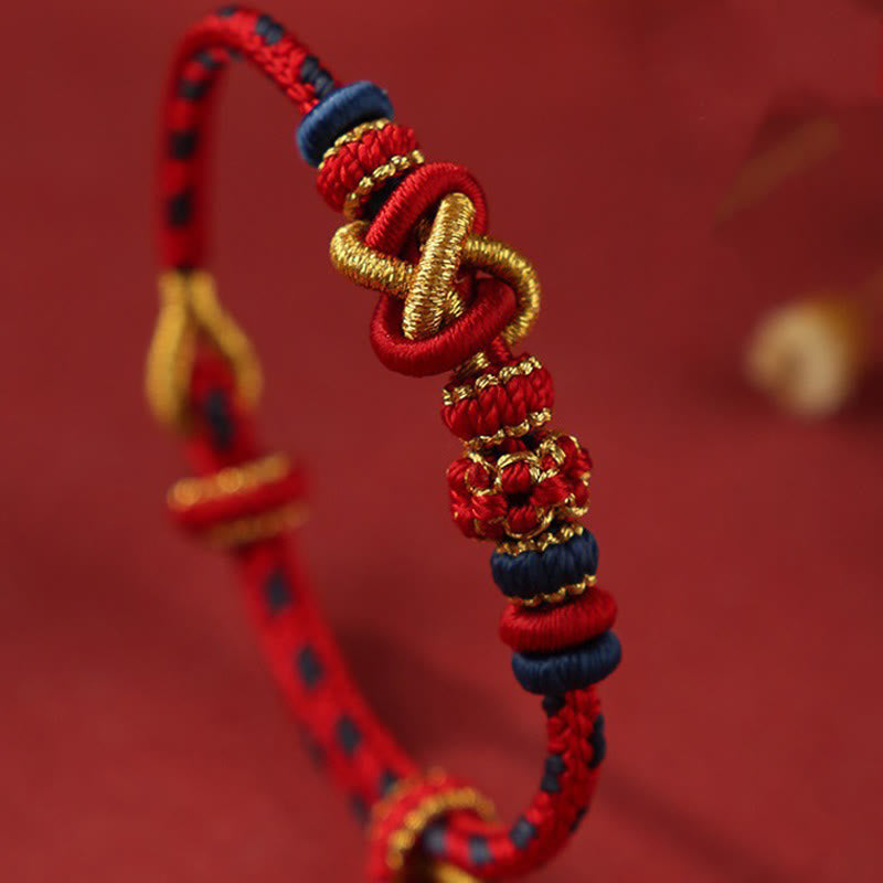 Handcrafted Peach Blossom Peace Knot Colorful Rope Adjustable Bracelet