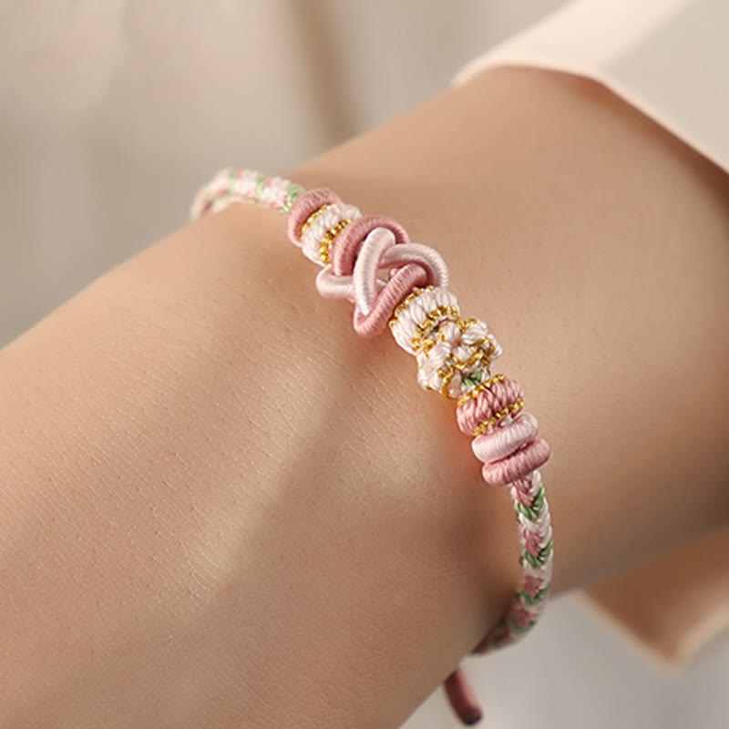 Handcrafted Peach Blossom Peace Knot Colorful Rope Adjustable Bracelet