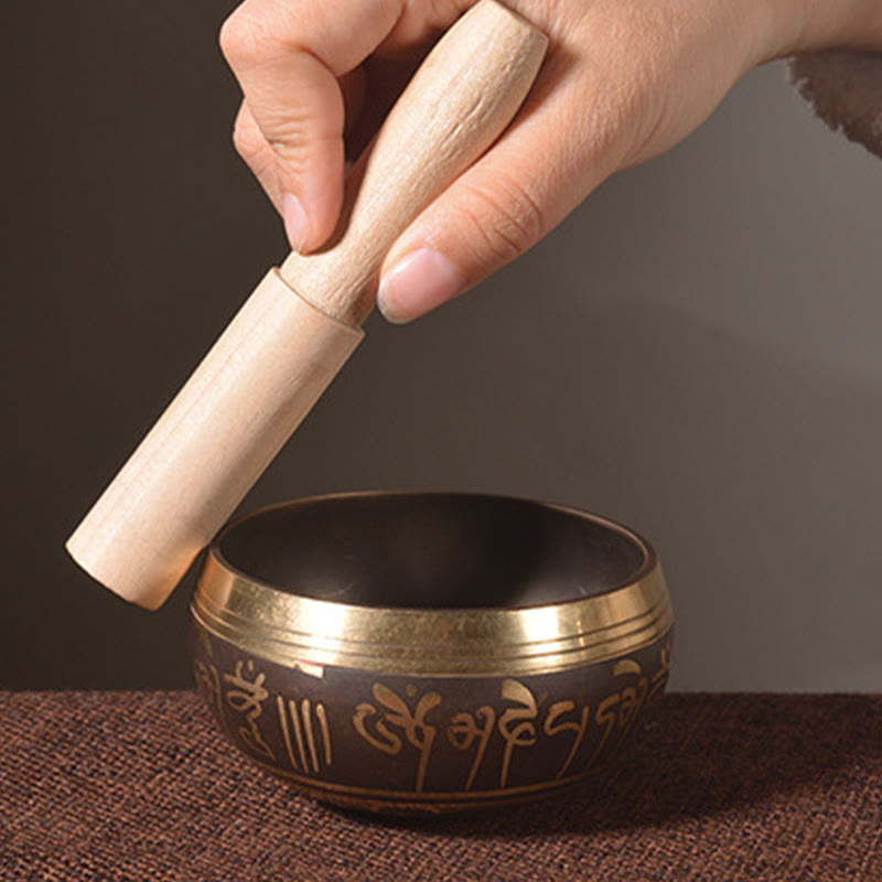 Handmade Singing Bowl Buddha Eyes Scripture Pattern for and Meditation Sound Bowl Set