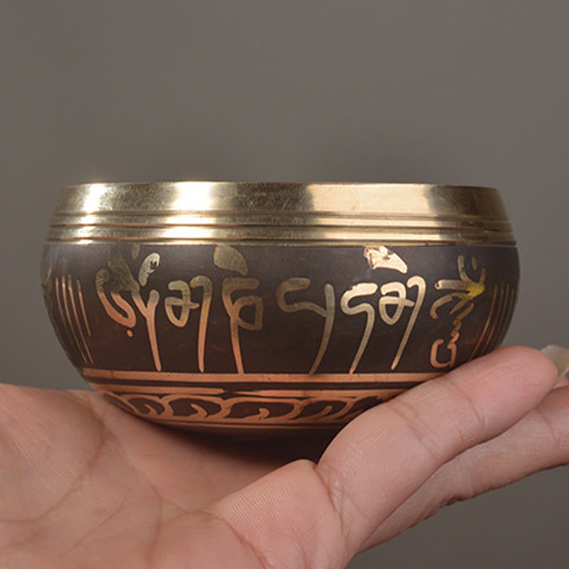 Handmade Singing Bowl Buddha Eyes Scripture Pattern for and Meditation Sound Bowl Set