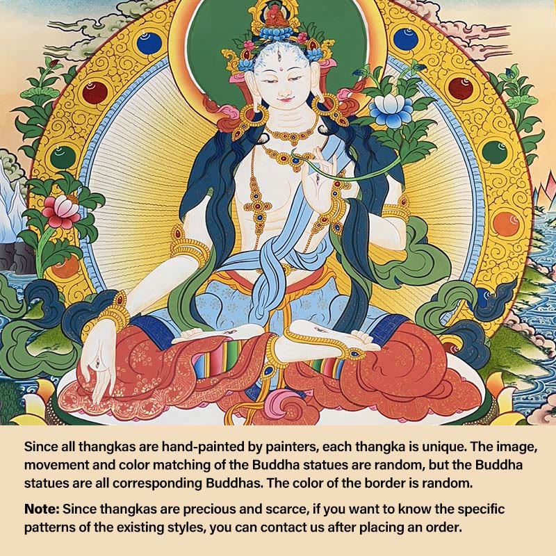Tibetan Thangka Painting Yellow God of Wealth Green Tara Avalokitesvara Handmade Decoration Blind Box(Random Style)