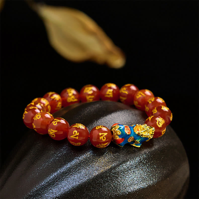 Red Agate Color Change PiXiu Om Mani Padme Hum Calm Bracelet