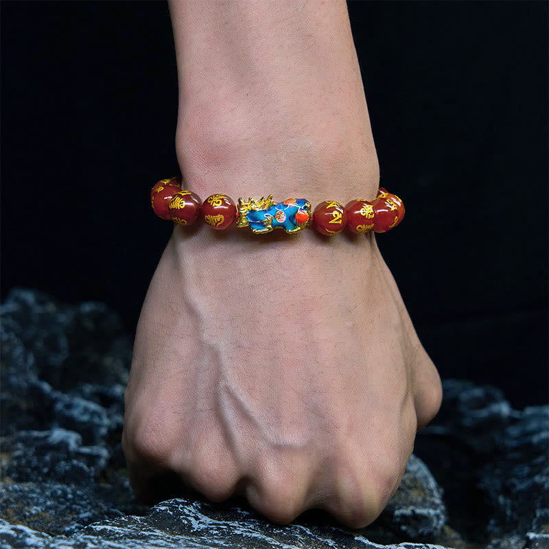 Red Agate Color Change PiXiu Om Mani Padme Hum Calm Bracelet