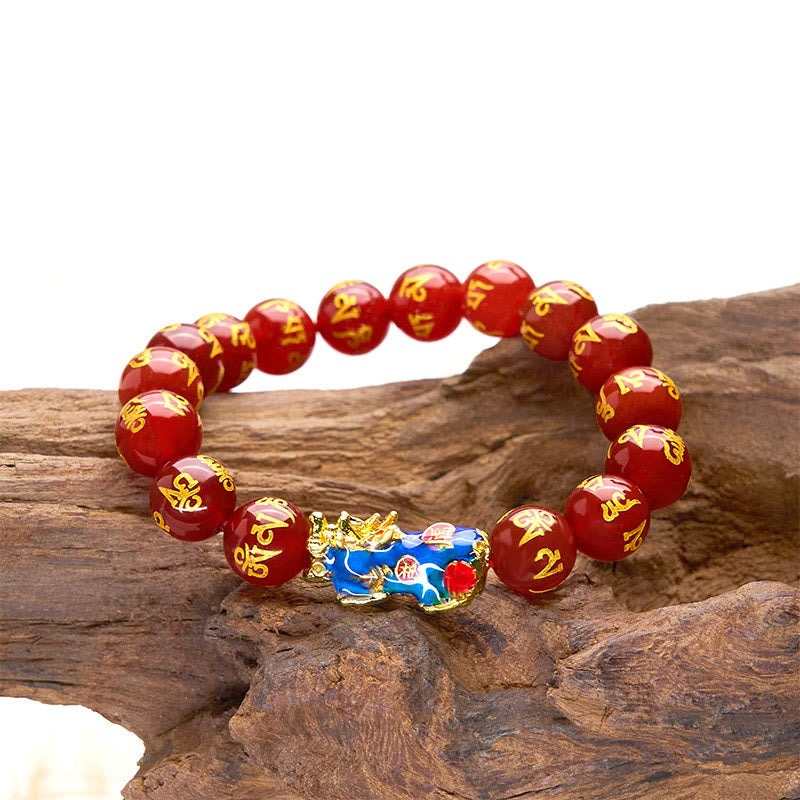 Red Agate Color Change PiXiu Om Mani Padme Hum Calm Bracelet