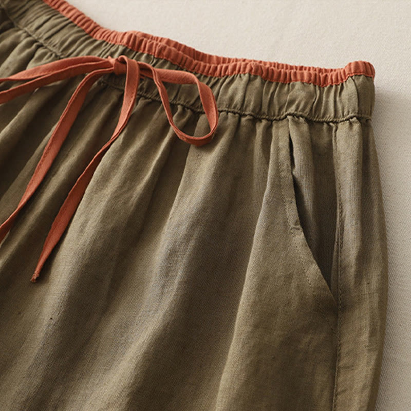 Casual Colorblock Drawstring Women's Wide Leg Pants With Pockets