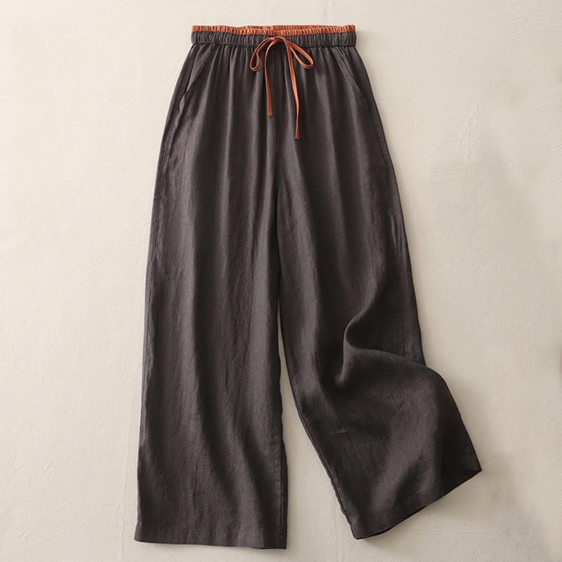 Casual Colorblock Drawstring Women's Wide Leg Pants With Pockets