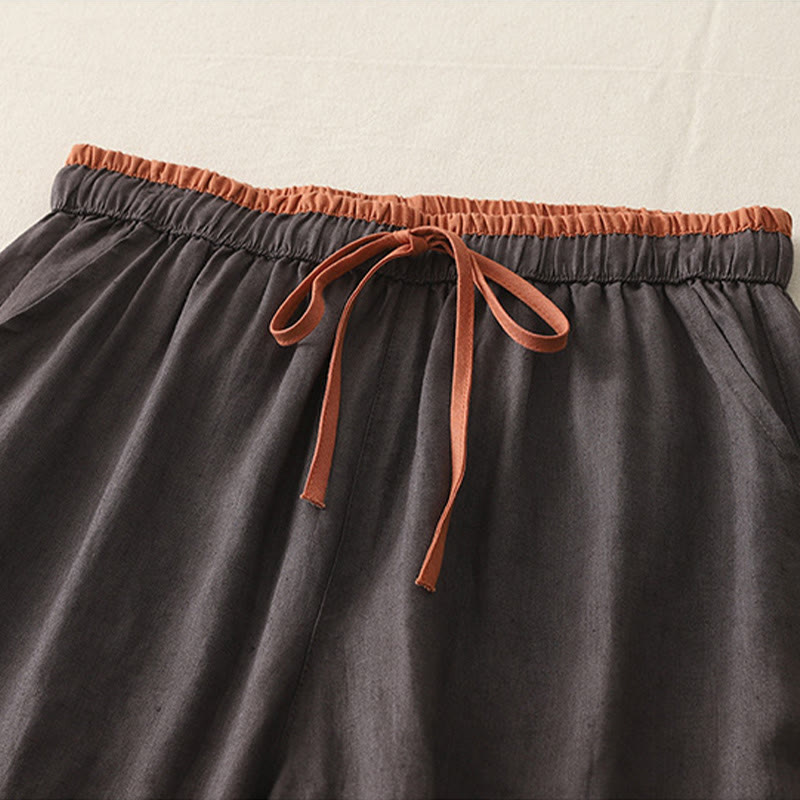 Casual Colorblock Drawstring Women's Wide Leg Pants With Pockets
