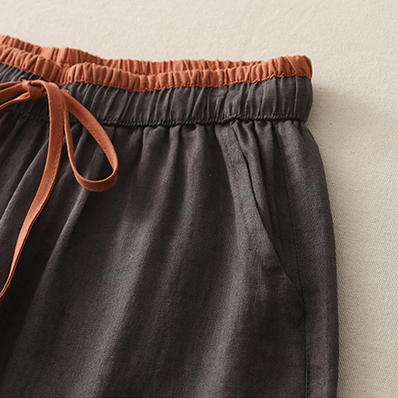 Casual Colorblock Drawstring Women's Wide Leg Pants With Pockets