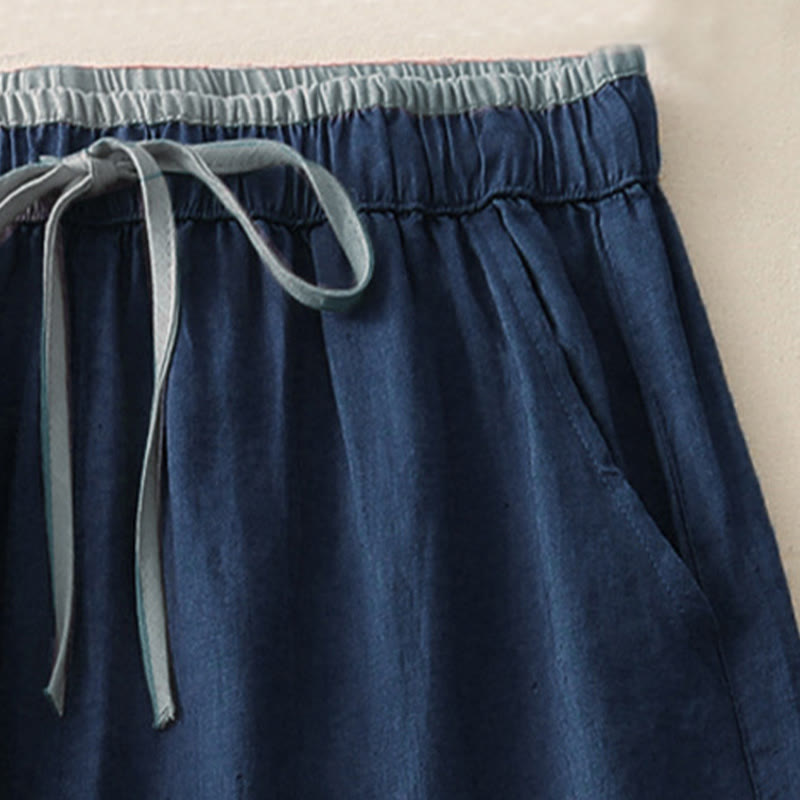 Casual Colorblock Drawstring Women's Wide Leg Pants With Pockets