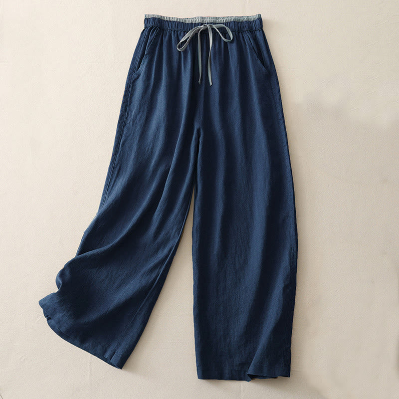 Casual Colorblock Drawstring Women's Wide Leg Pants With Pockets
