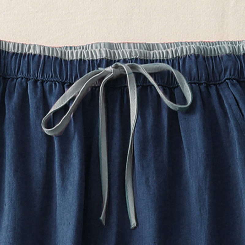 Casual Colorblock Drawstring Women's Wide Leg Pants With Pockets