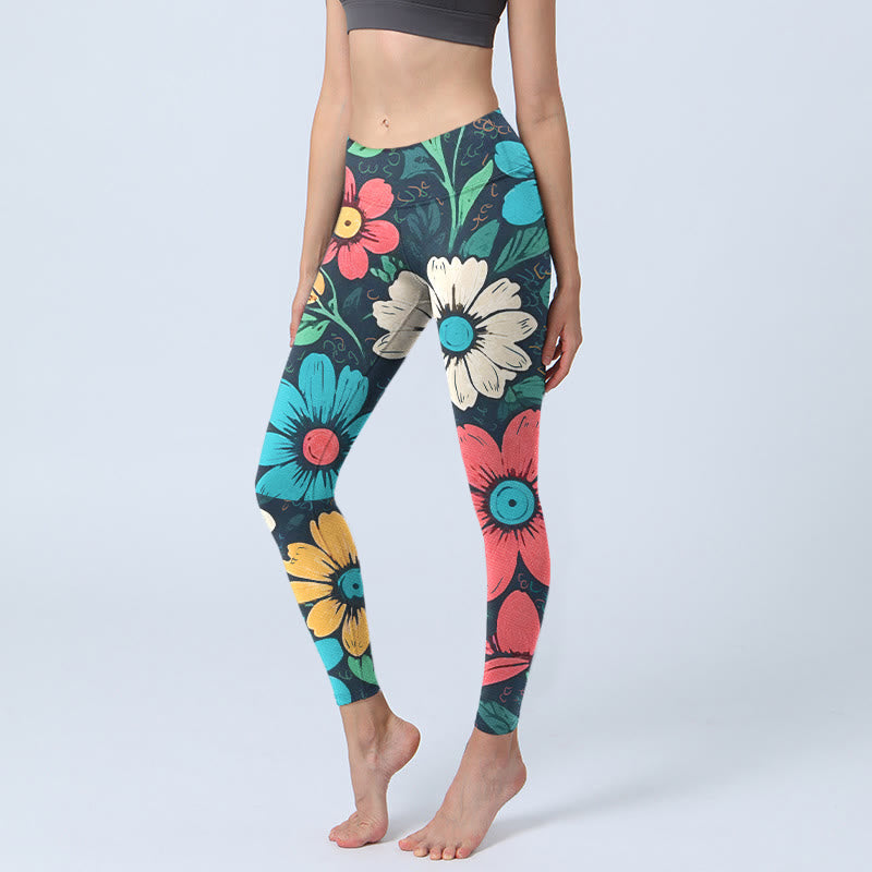 Colorful Flower Pattern Print Gym Leggings Women's Yoga Pants