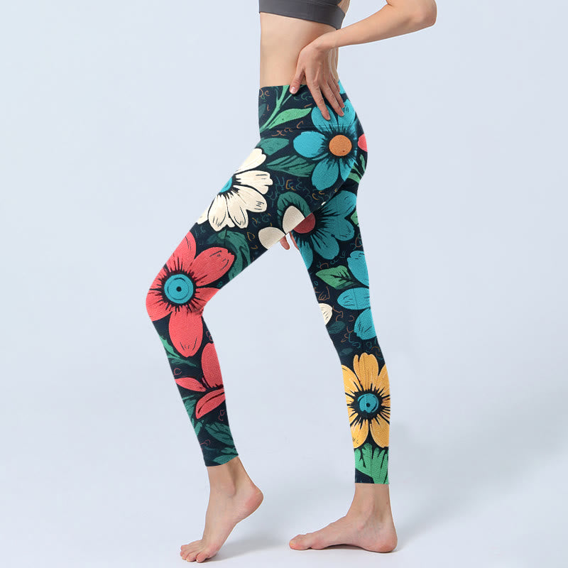 Colorful Flower Pattern Print Gym Leggings Women's Yoga Pants