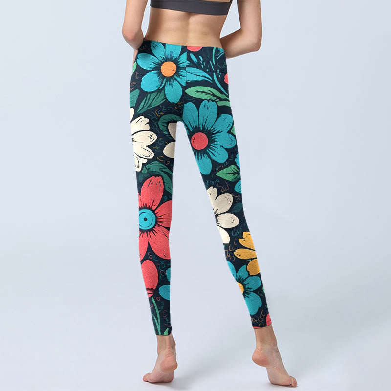 Colorful Flower Pattern Print Gym Leggings Women's Yoga Pants