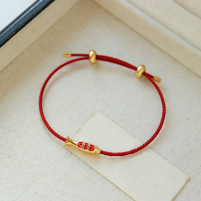 Brass Koi Fish Red String Wealth Bracelet