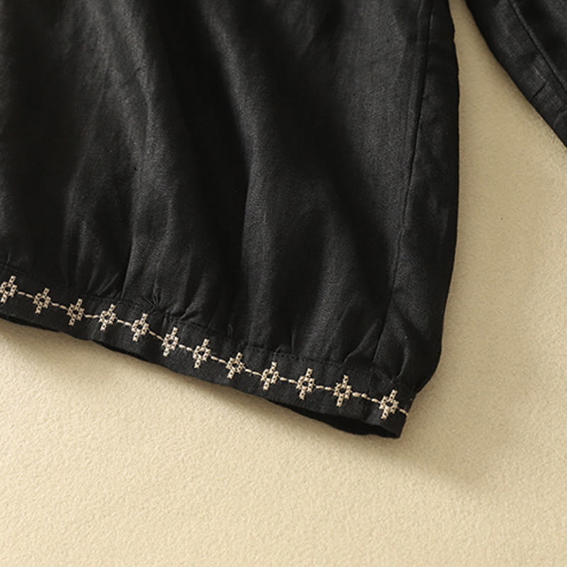 Casual Retro Drawstring Embroidery Design Women's 7-8 Length Pants With Pockets
