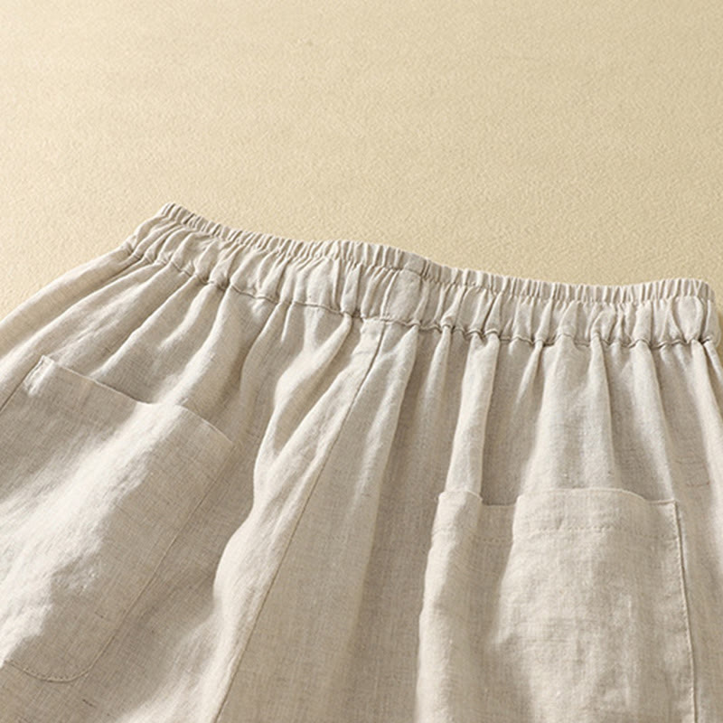 Casual Retro Drawstring Embroidery Design Women's 7-8 Length Pants With Pockets