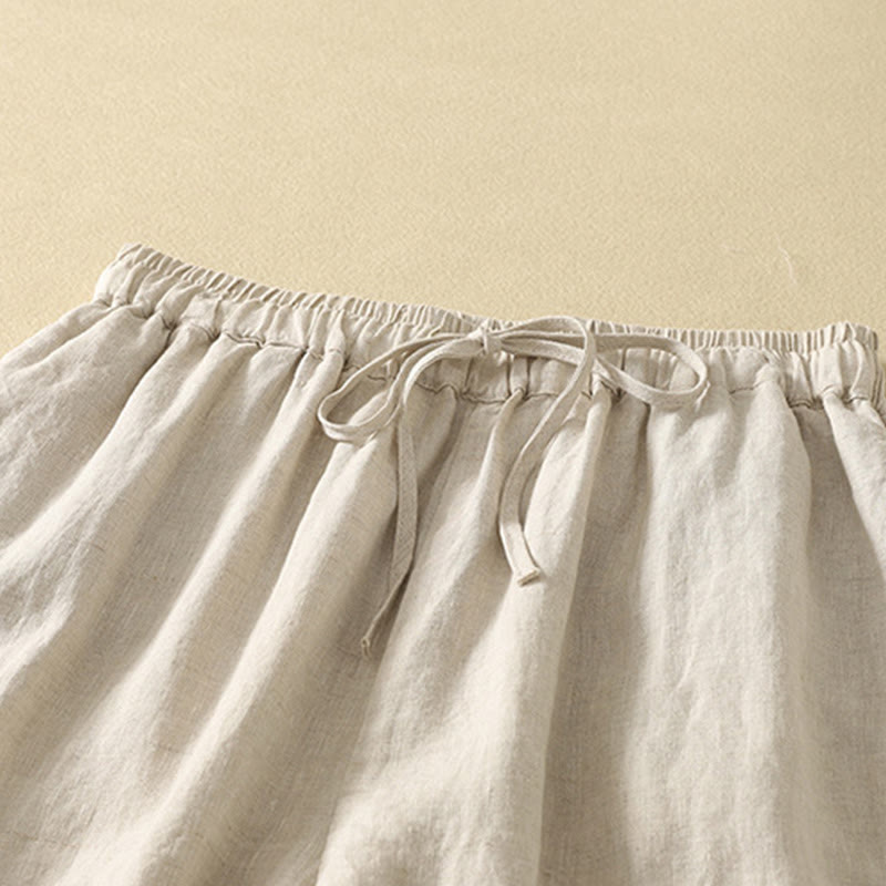 Casual Retro Drawstring Embroidery Design Women's 7-8 Length Pants With Pockets