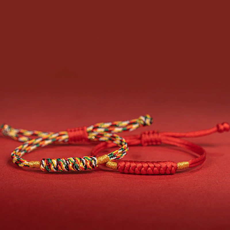 Handmade Braided Red String Happy Knot Flat Knot Colorful Rope Bracelet