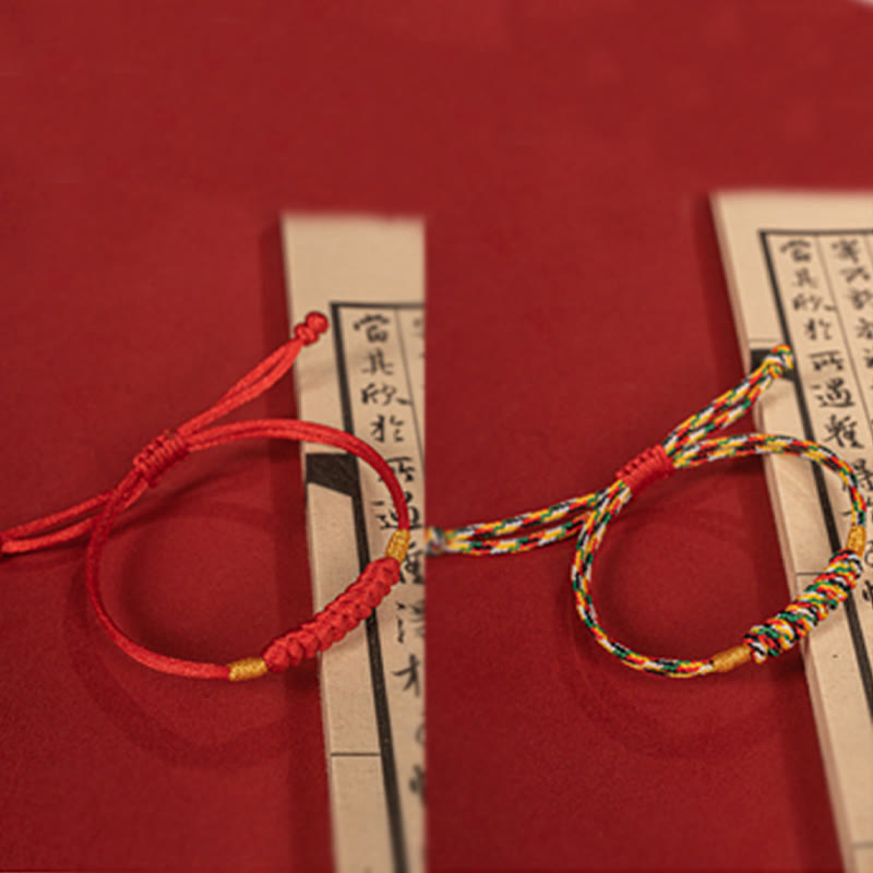 Handmade Braided Red String Happy Knot Flat Knot Colorful Rope Bracelet