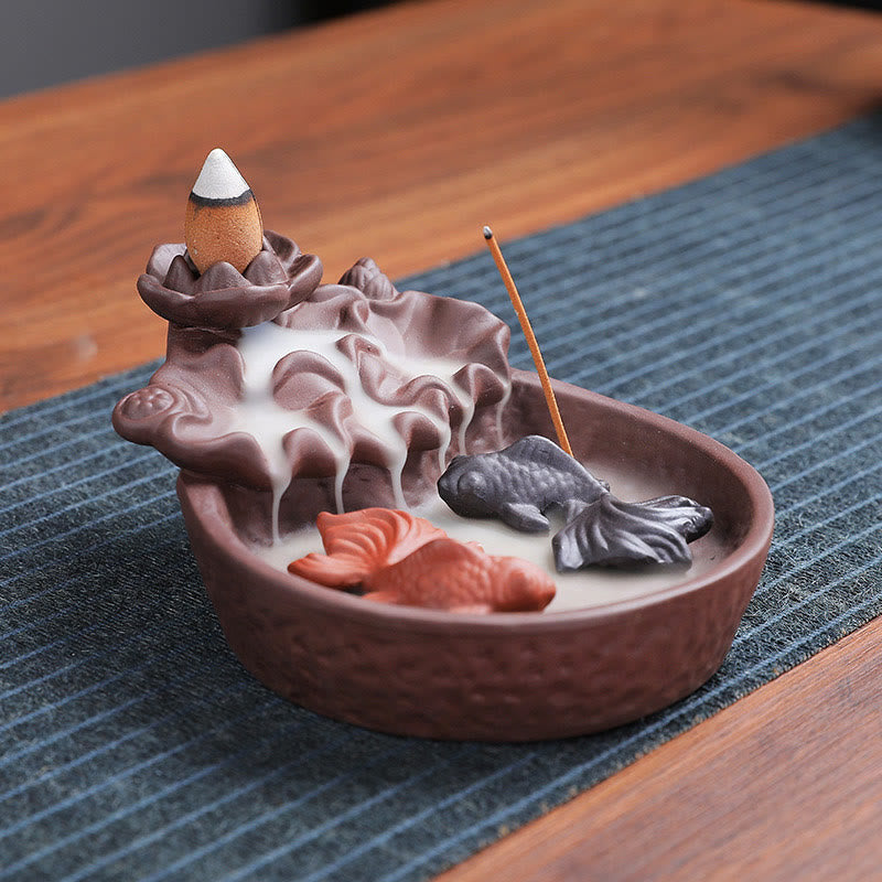 Koi Fish Ox Purple Clay Ceramic Incense Stick Holder Incense Burner Decoration
