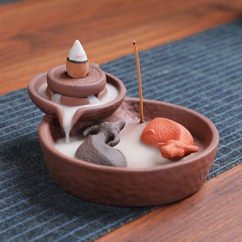 Koi Fish Ox Purple Clay Ceramic Incense Stick Holder Incense Burner Decoration