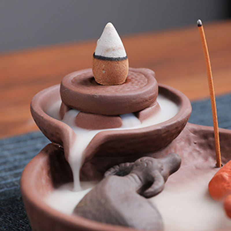 Koi Fish Ox Purple Clay Ceramic Incense Stick Holder Incense Burner Decoration