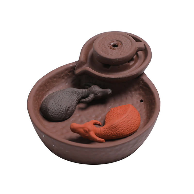 Koi Fish Ox Purple Clay Ceramic Incense Stick Holder Incense Burner Decoration