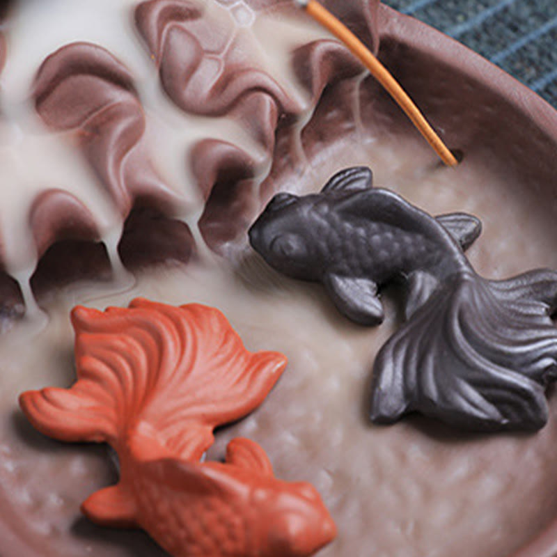 Koi Fish Ox Purple Clay Ceramic Incense Stick Holder Incense Burner Decoration