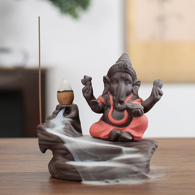 Ganesh Elephant Purple Clay Backflow Smoke Fountain Protection Stick Incense Burner