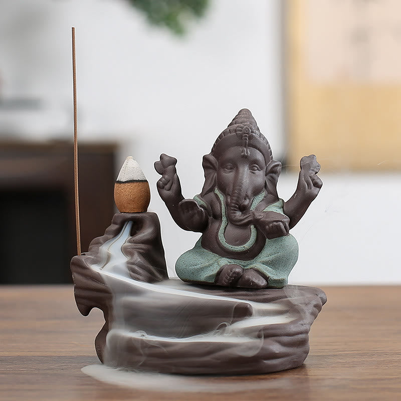 Ganesh Elephant Purple Clay Backflow Smoke Fountain Protection Stick Incense Burner