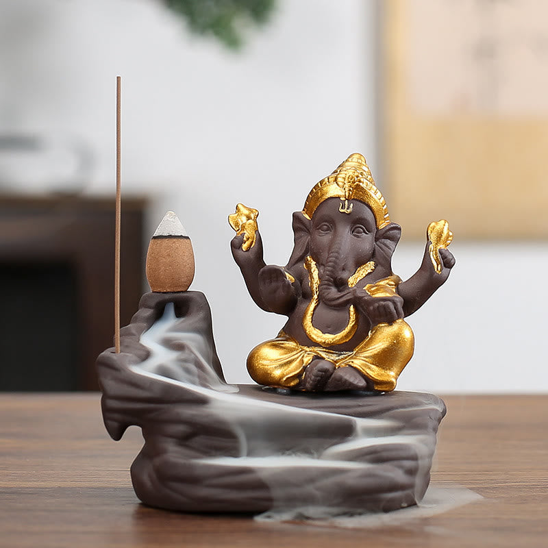 Ganesh Elephant Purple Clay Backflow Smoke Fountain Protection Stick Incense Burner