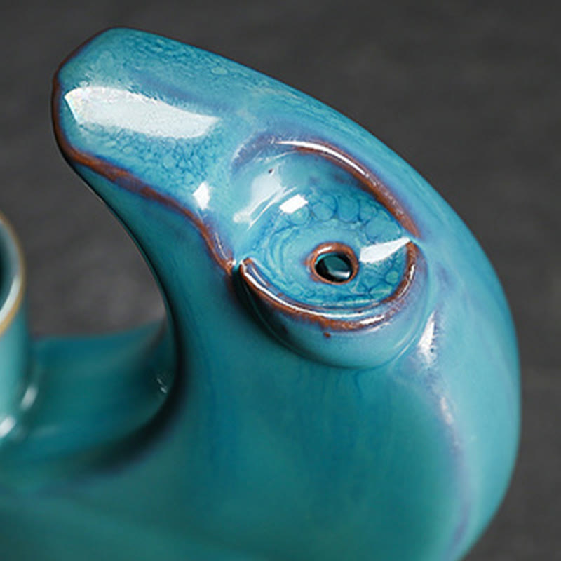 Blue Crescent Moon Ceramic Backflow Smoke Fountain Meditation Candlestick Incense Burner Decoration