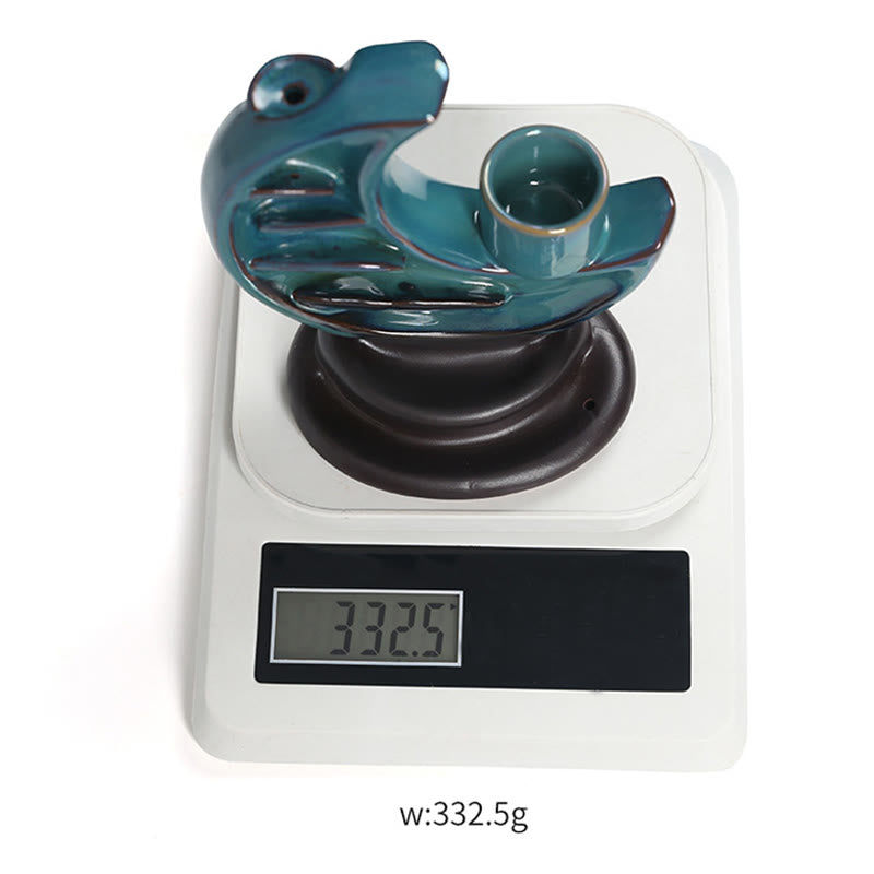Blue Crescent Moon Ceramic Backflow Smoke Fountain Meditation Candlestick Incense Burner Decoration