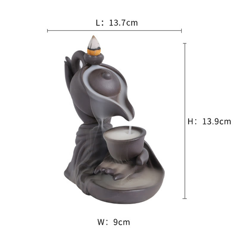 Buddha Hand Holding Teapot Cup Ceramic Backflow Smoke Fountain Incense Burner Decoration