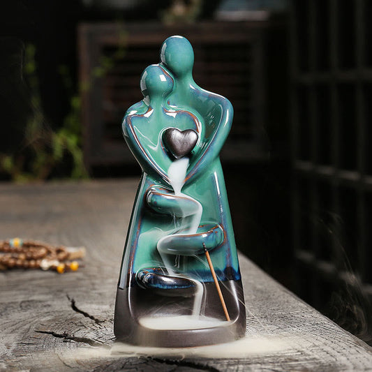 Lovers Couple Embrace Love Ceramic Backflow Smoke Fountain Incense Burner Decoration
