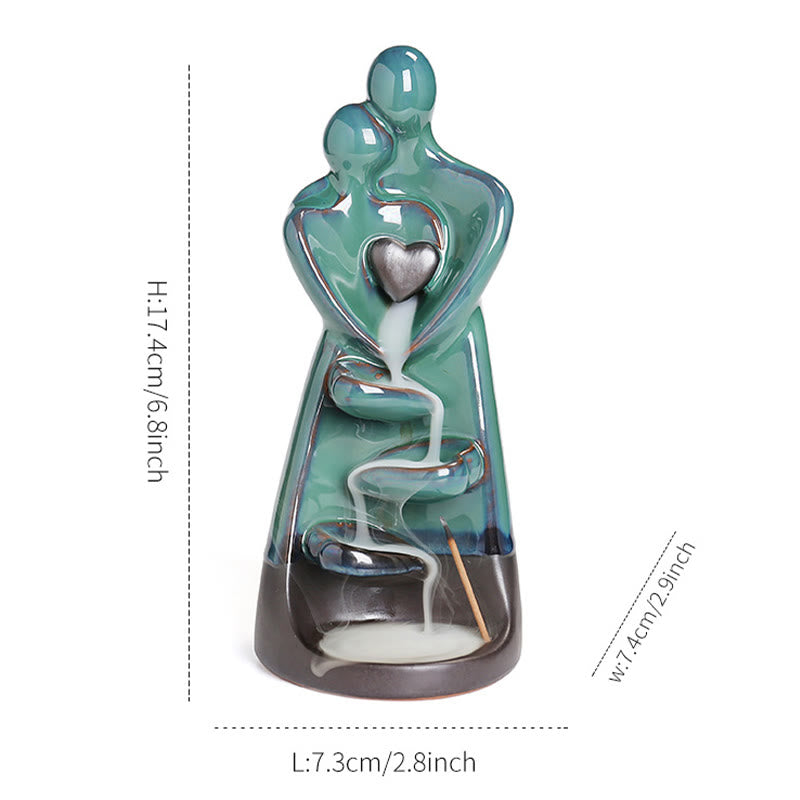 Lovers Couple Embrace Love Ceramic Backflow Smoke Fountain Incense Burner Decoration