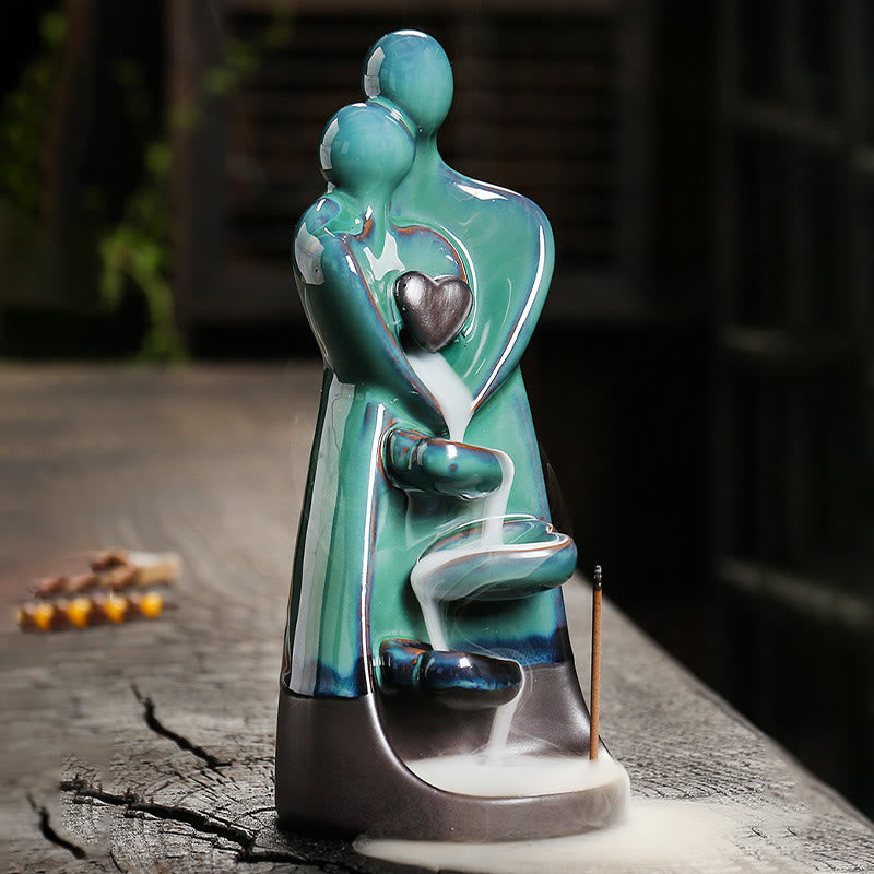 Lovers Couple Embrace Love Ceramic Backflow Smoke Fountain Incense Burner Decoration