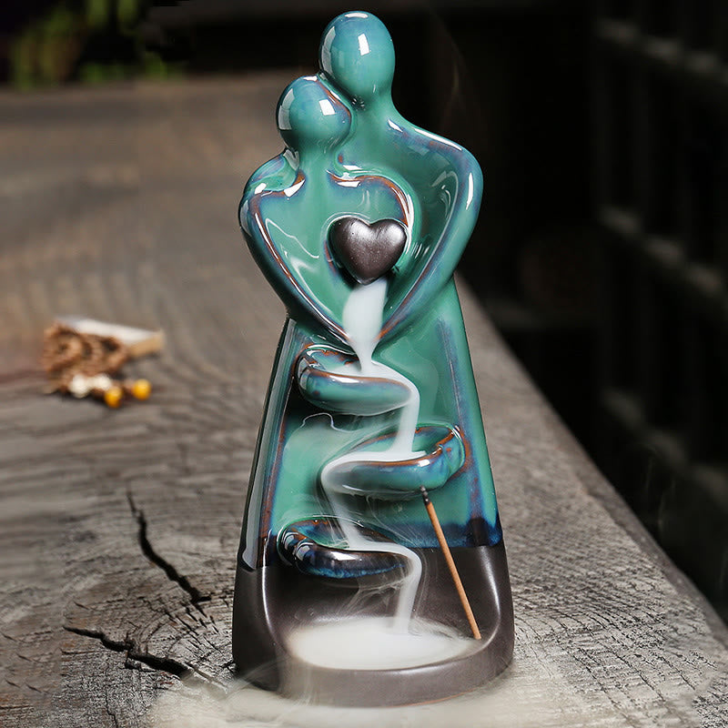 Lovers Couple Embrace Love Ceramic Backflow Smoke Fountain Incense Burner Decoration