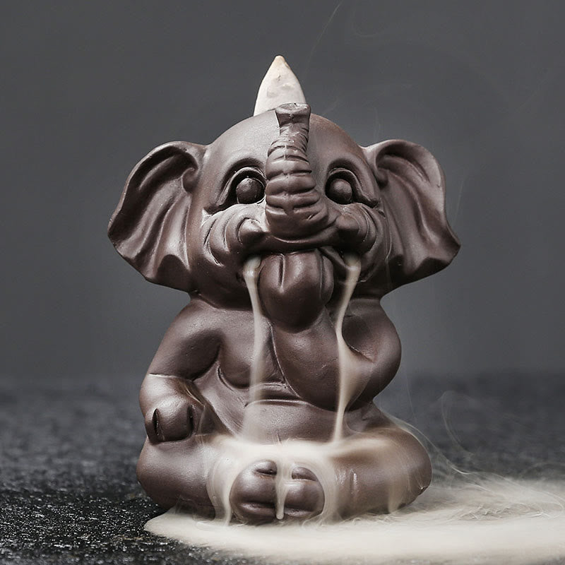 Cute Elephant Purple Clay Backflow Smoke Fountain Peace Incense Burner Decoration