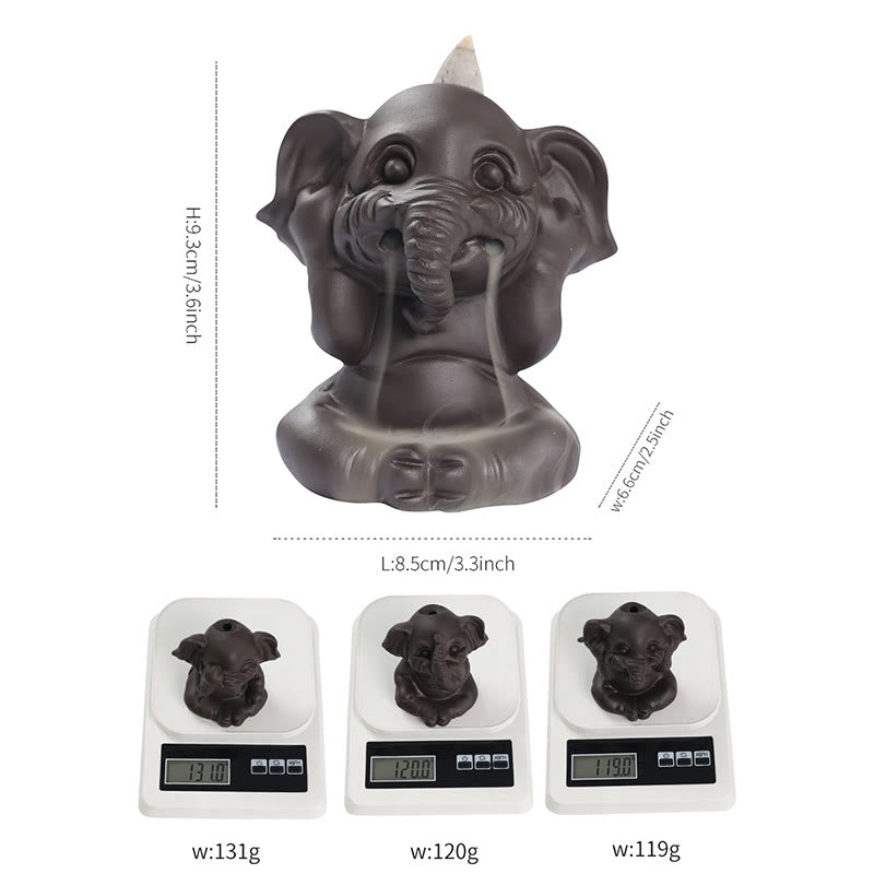 Cute Elephant Purple Clay Backflow Smoke Fountain Peace Incense Burner Decoration