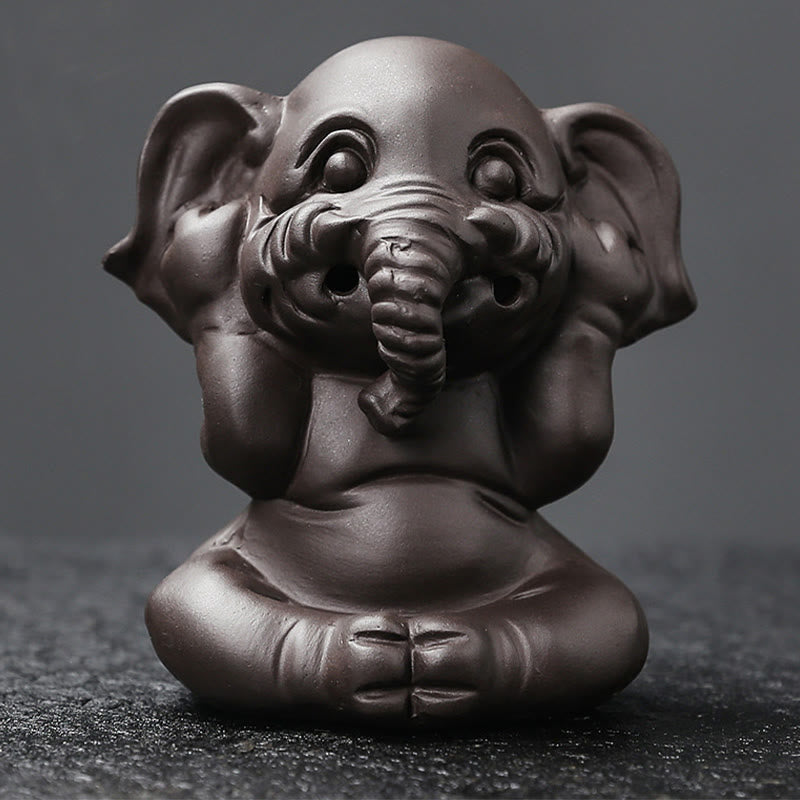Cute Elephant Purple Clay Backflow Smoke Fountain Peace Incense Burner Decoration