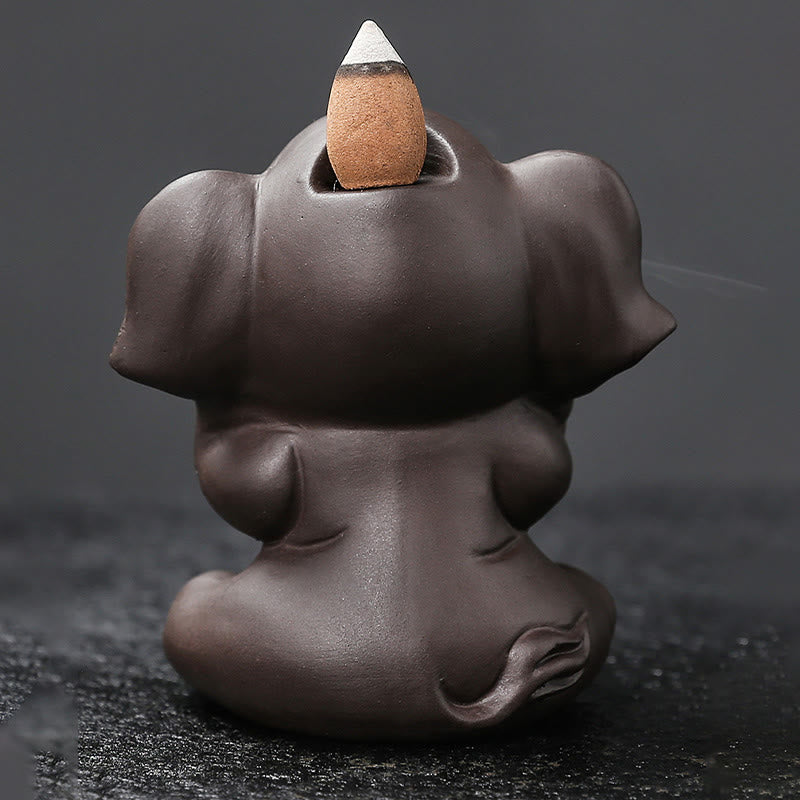 Cute Elephant Purple Clay Backflow Smoke Fountain Peace Incense Burner Decoration
